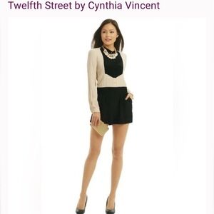 Twelfth Street By Cynthia Vincent Tuxedo Silk Romper Colorblock Black Cream M